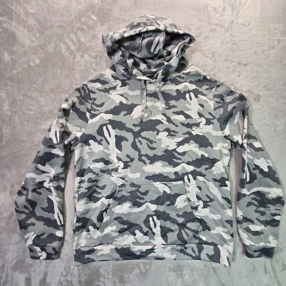 Athletex Mens Camo Hoodie Gray White Camouflage Fleece Pullover XL